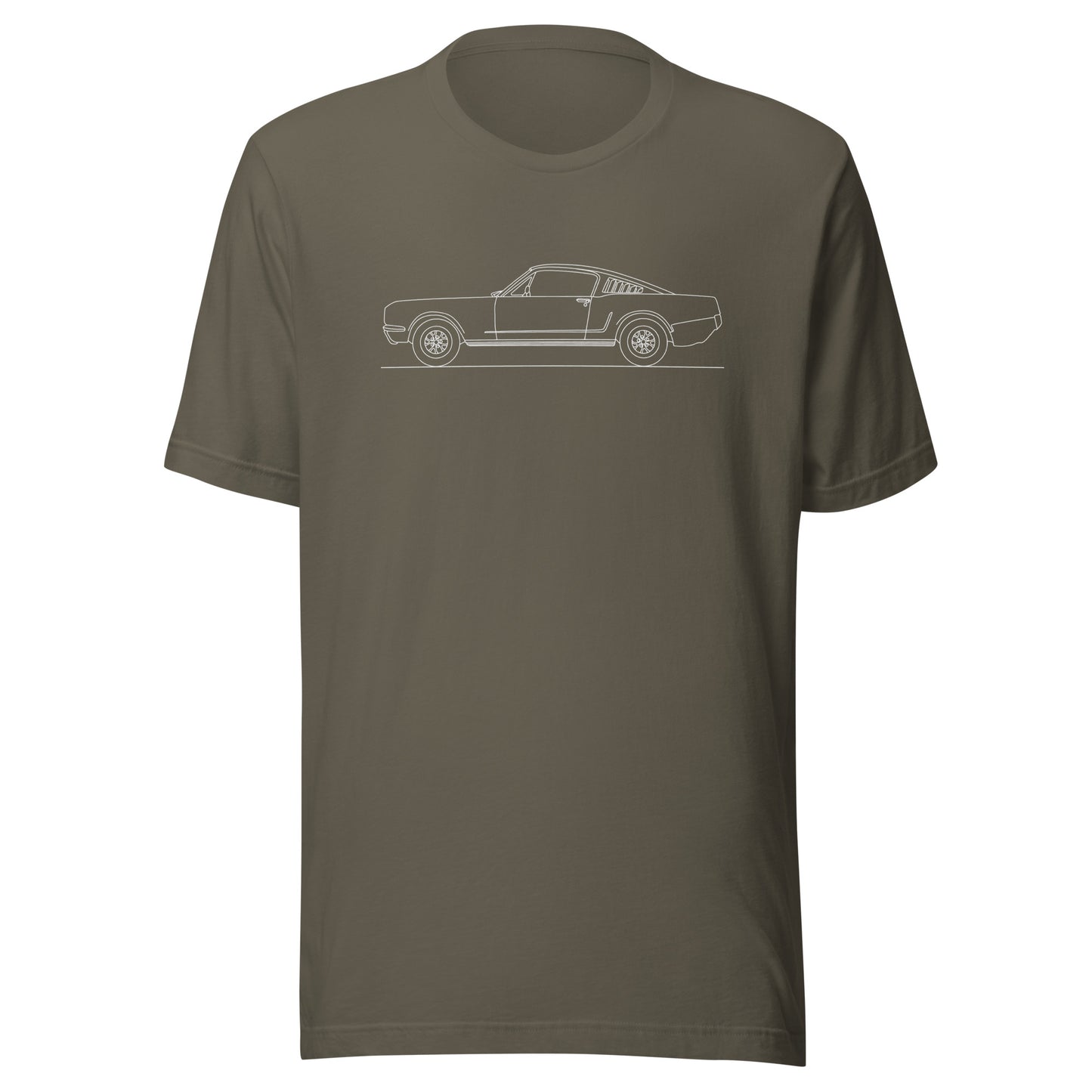Unisex staple t-shirt with Mustang Fastback design