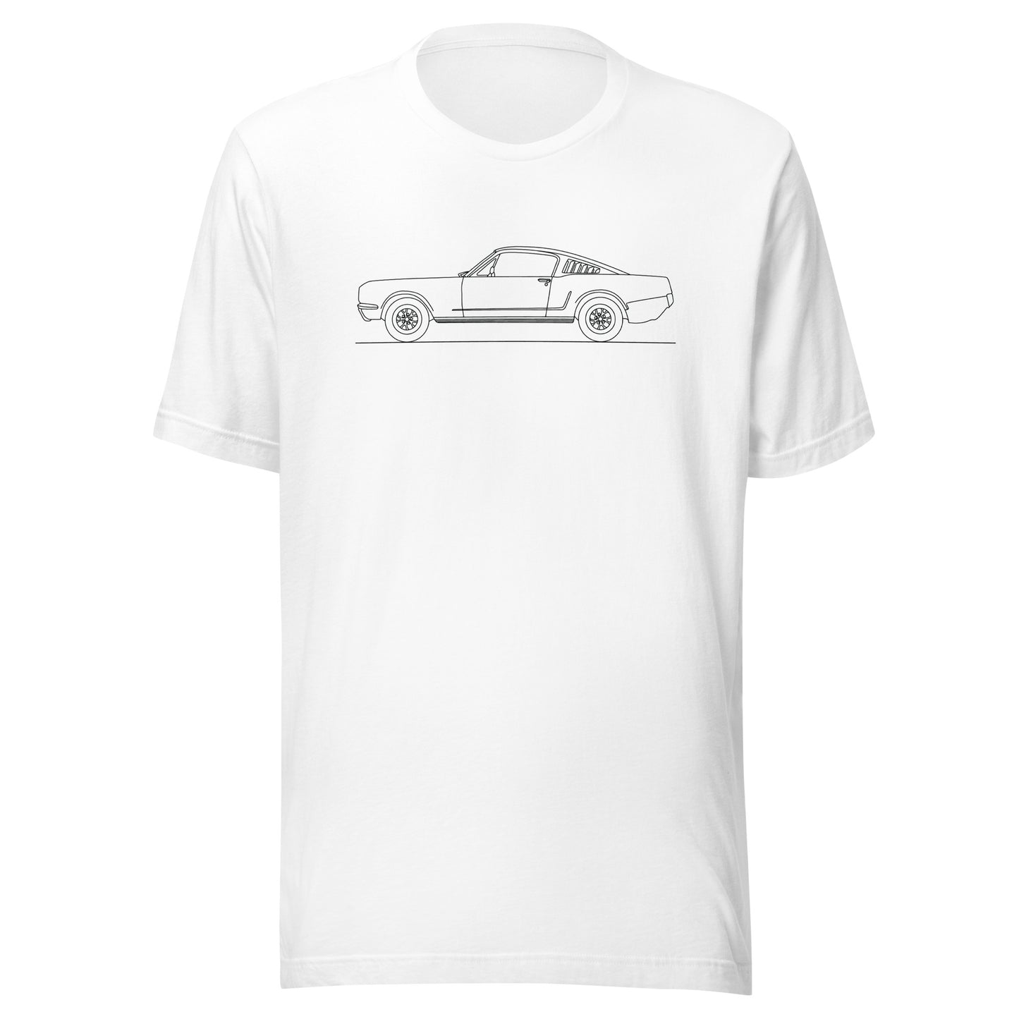 Unisex staple t-shirt featuring 1965 Mustang Fastback