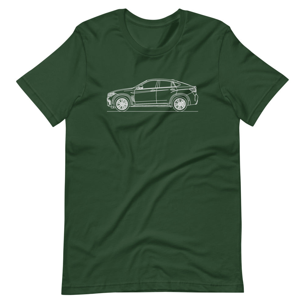 bmw f16 x6m t-shirt displayed on a plain background
