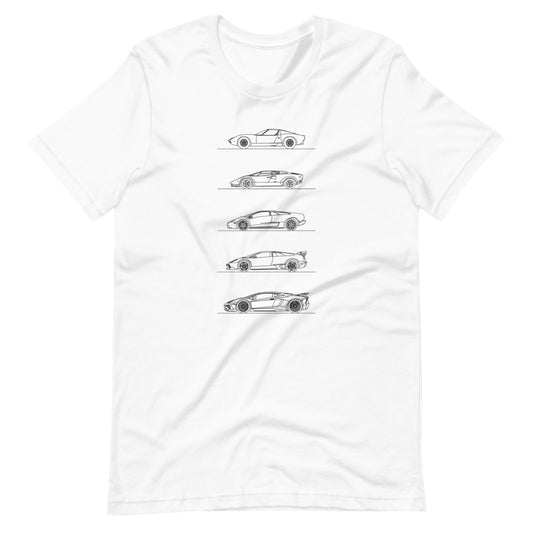 Lamborghini V12 Evolution t-shirt on display.