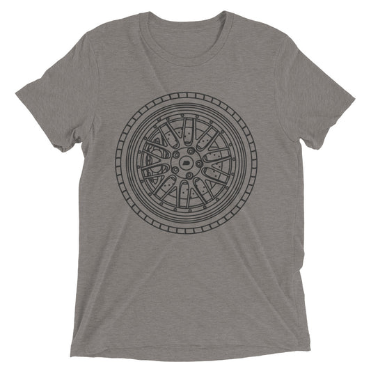 Blue bbs-lm-wheel-t-shirt on a plain background