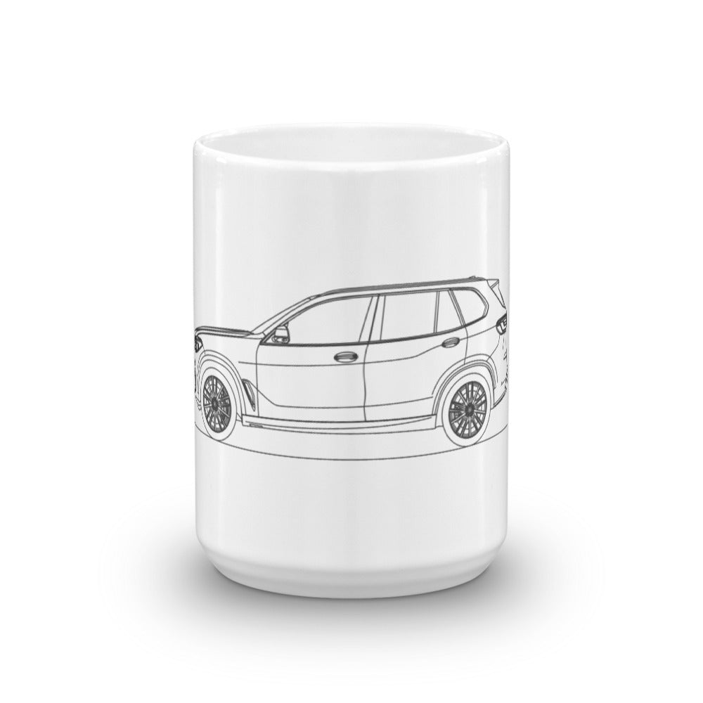 BMW G05 X5 minimal mug against a white background