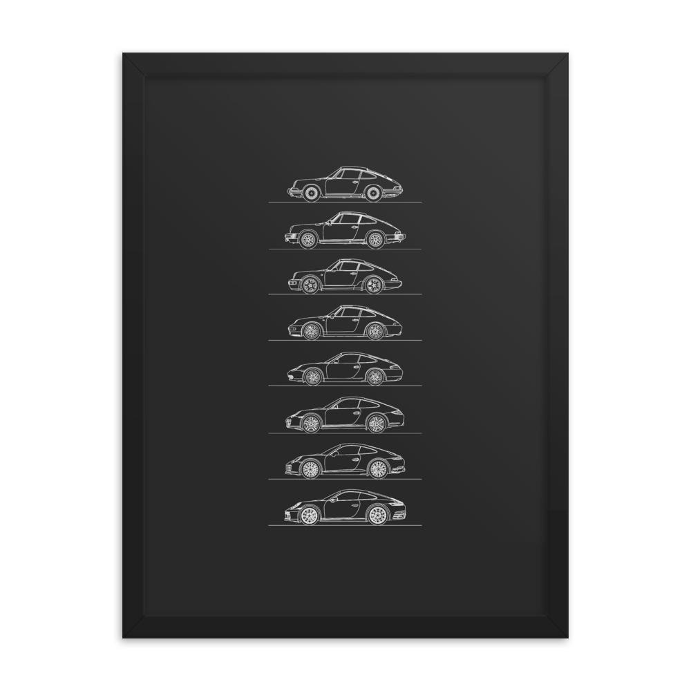 Porsche 911 Evolution Outline silhouette poster displayed