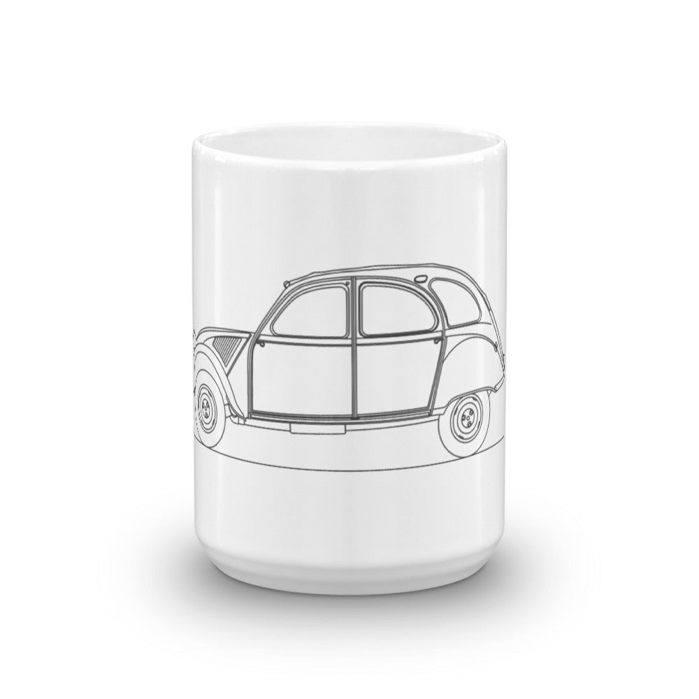 Citroen 2CV mug with colorful design.