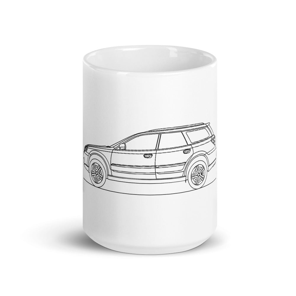 Subaru Outback BP mug displayed against a white background