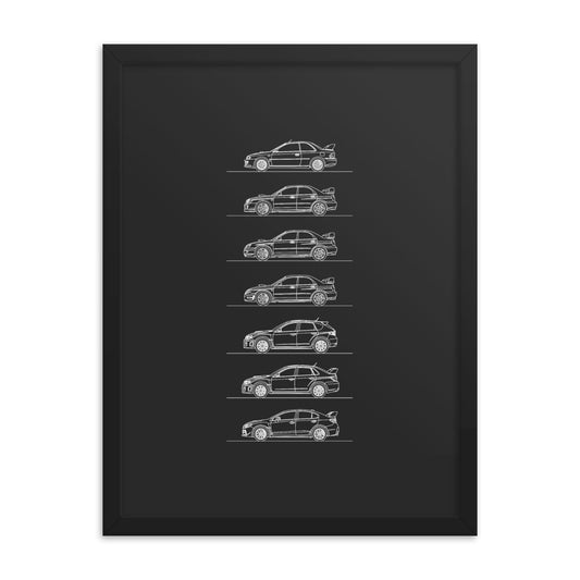 Subaru WRX Evolution Silhouette poster design displayed
