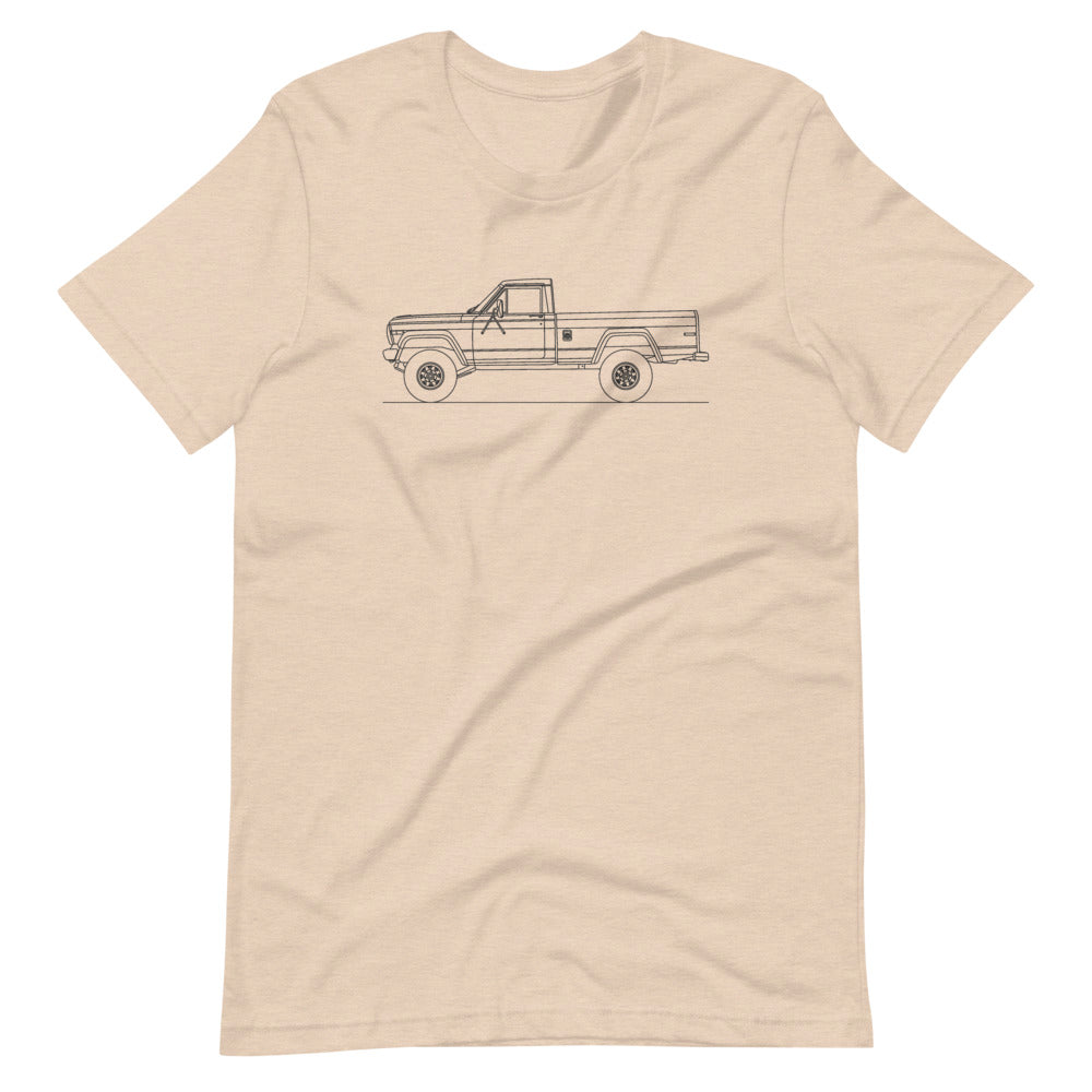 Jeep J10 pickup t-shirt design on display