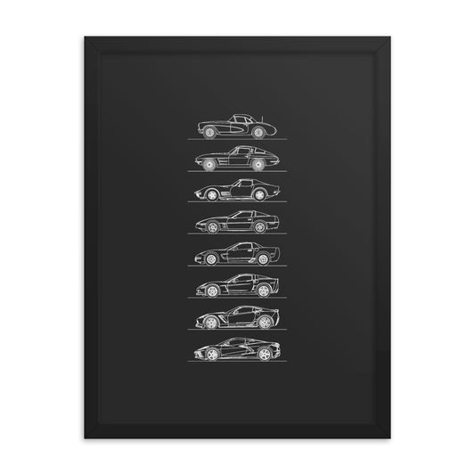 Chevrolet Corvette Outline poster in stylish frame