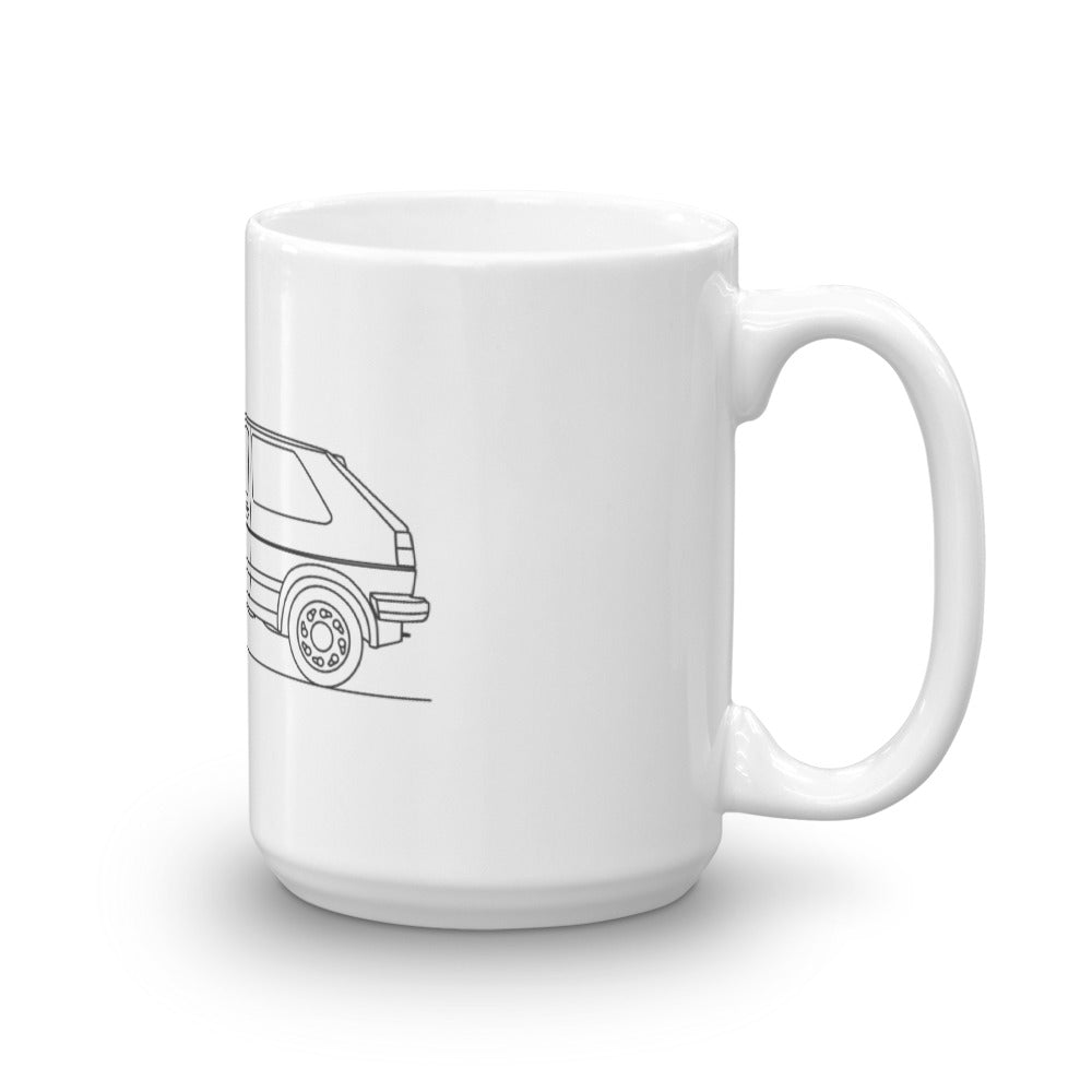 Volkswagen Golf II GTI mug design displayed.