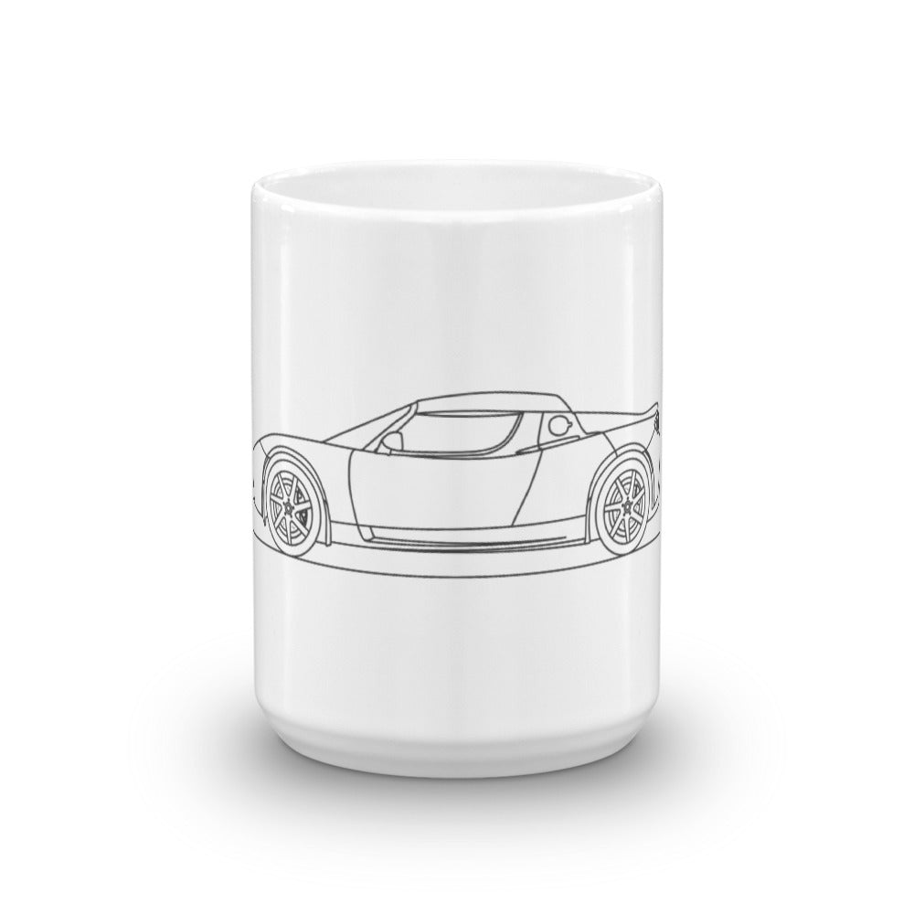 Tesla Roadster mug with sleek design.