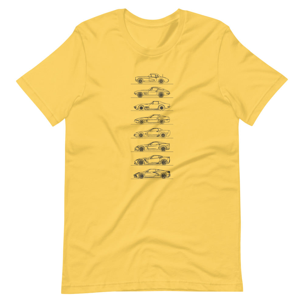 Chevrolet Corvette evolution t-shirt design displayed