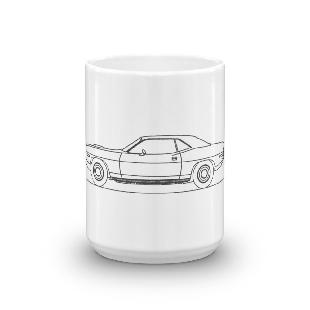 Plymouth Hemi Cuda mug on a table
