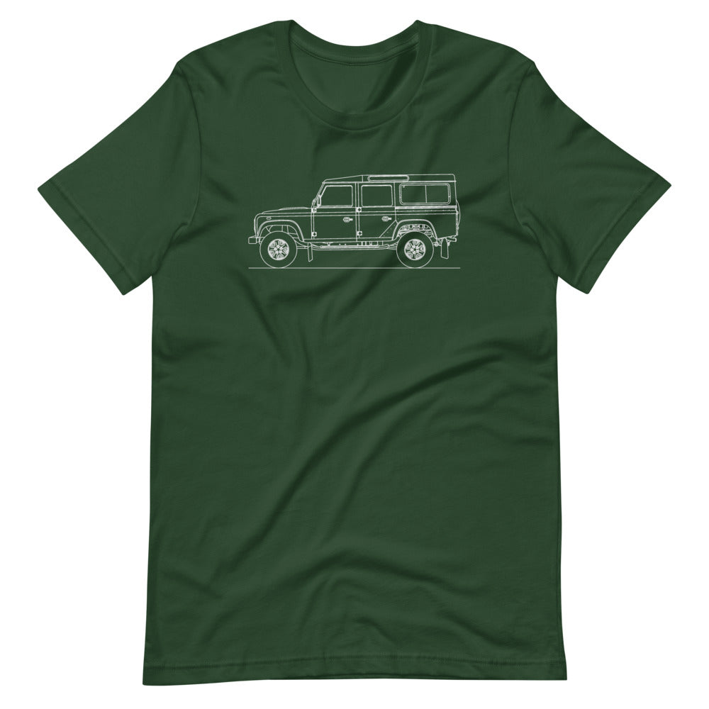 Land Rover Defender 110 t-shirt design displayed