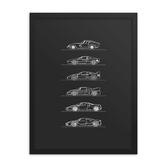 Ferrari Hypercars Evolution Outline art poster display