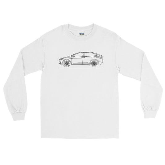 Long-sleeved shirt featuring Tesla Model X Outline