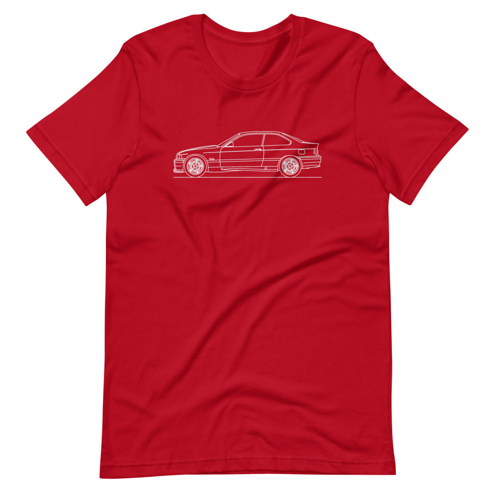 BMW E36 M3 t-shirt on a plain background