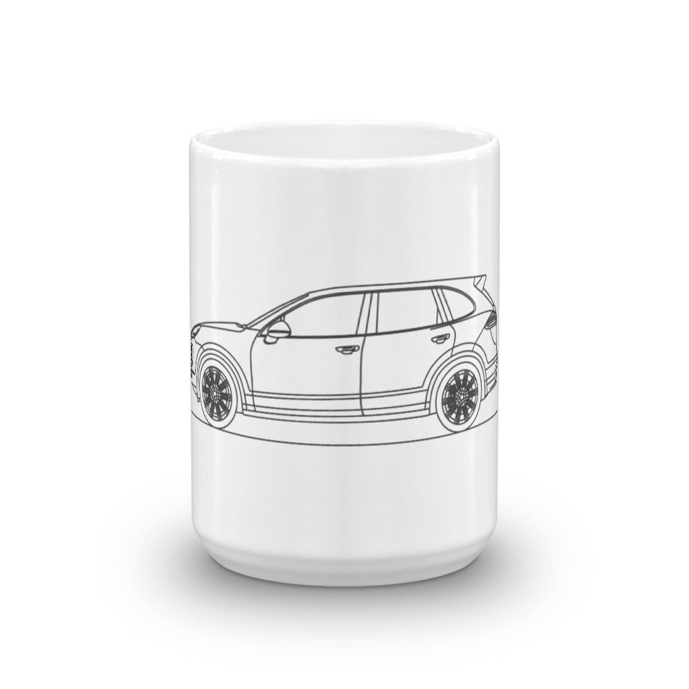 Porsche Cayenne Turbo E2 mug on display
