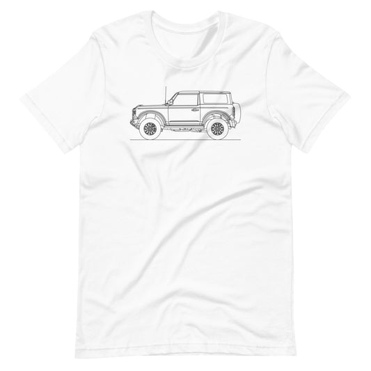 White Ford Bronco U725 T-shirt displayed front.