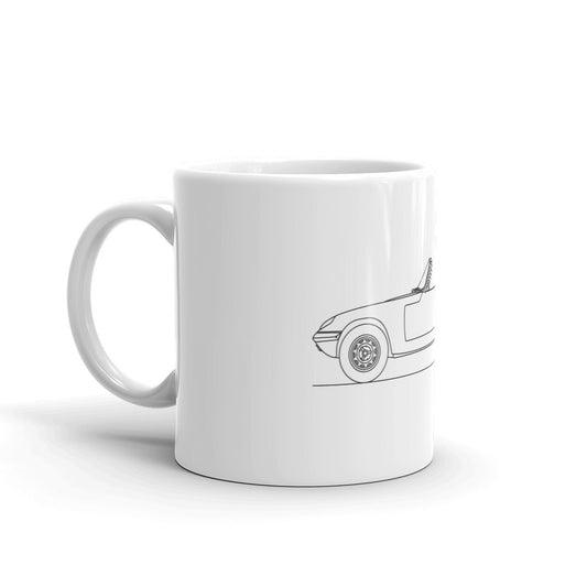 White glossy mug with handle on left