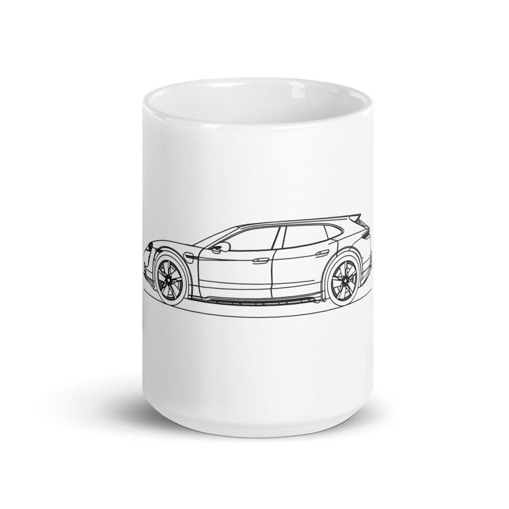 White glossy mug featuring Porsche Taycan design