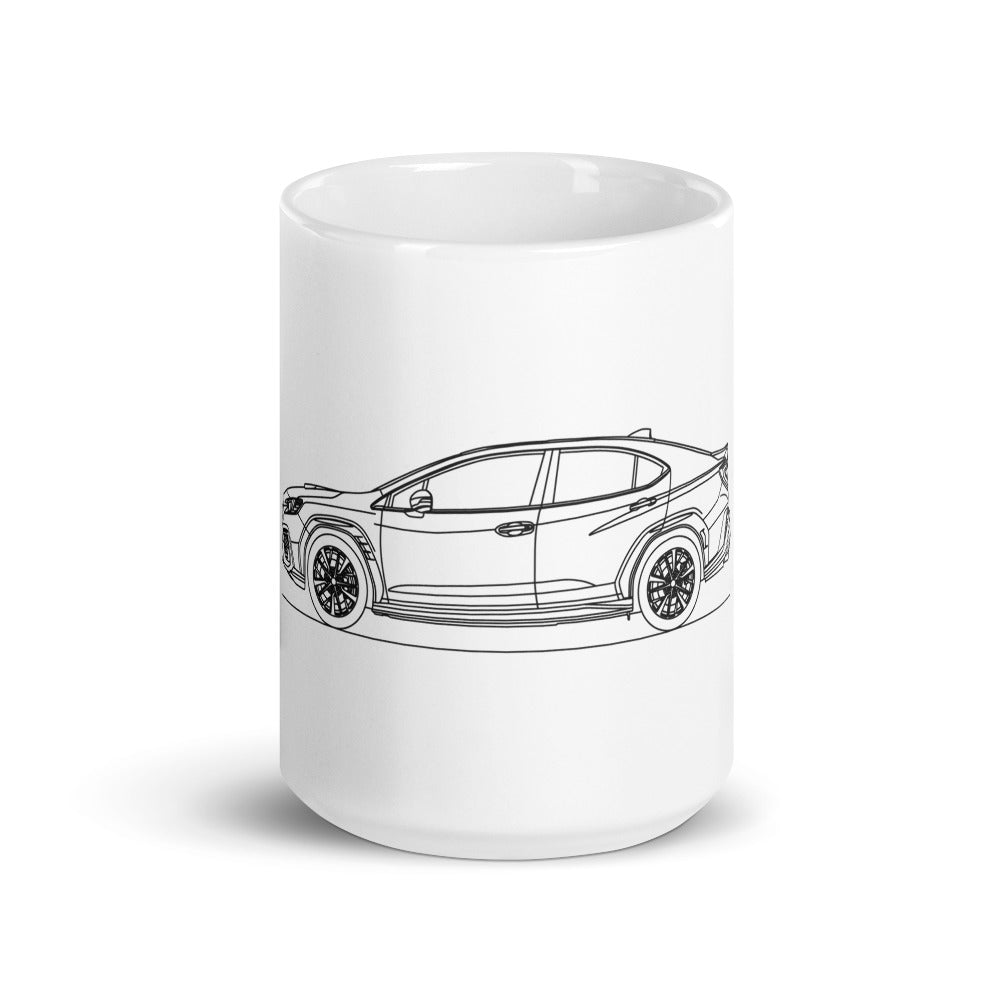 White glossy Subaru WRX mug front view