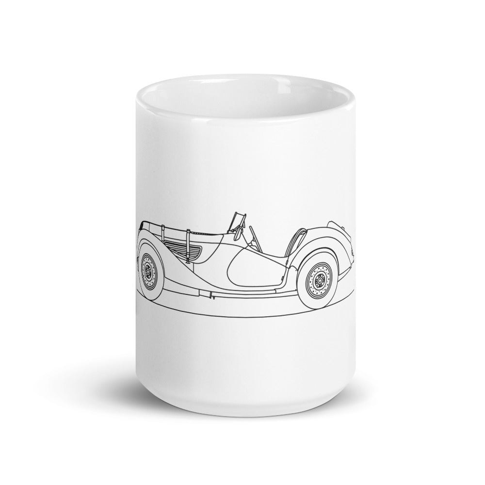White glossy mug featuring BMW 328 design