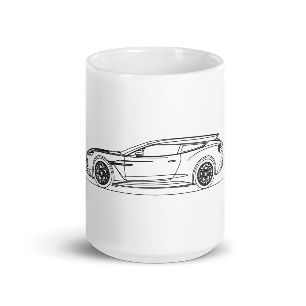 White glossy mug featuring Aston Martin design