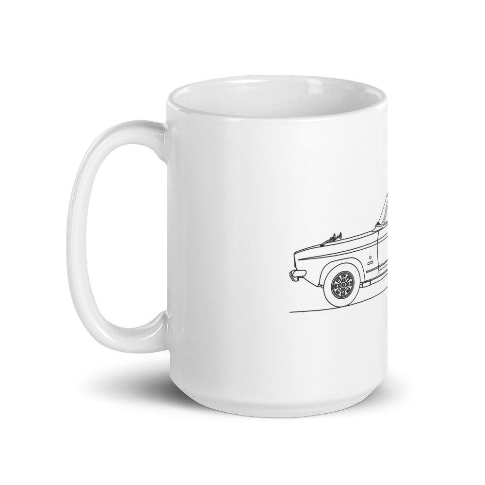 White glossy mug with handle on left
