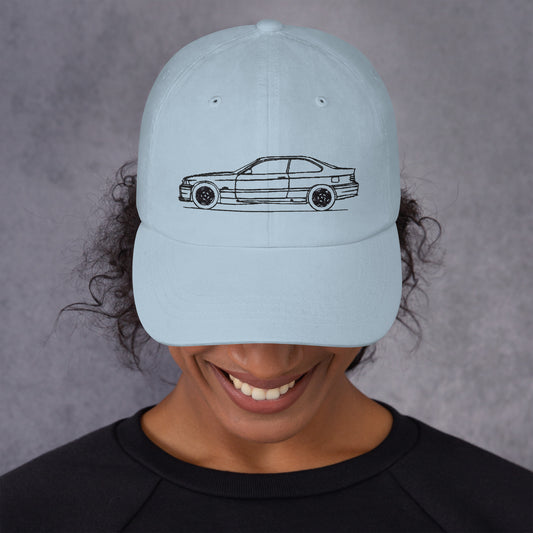 Black Dad hat featuring BMW E36 M3 Coupe silhouette