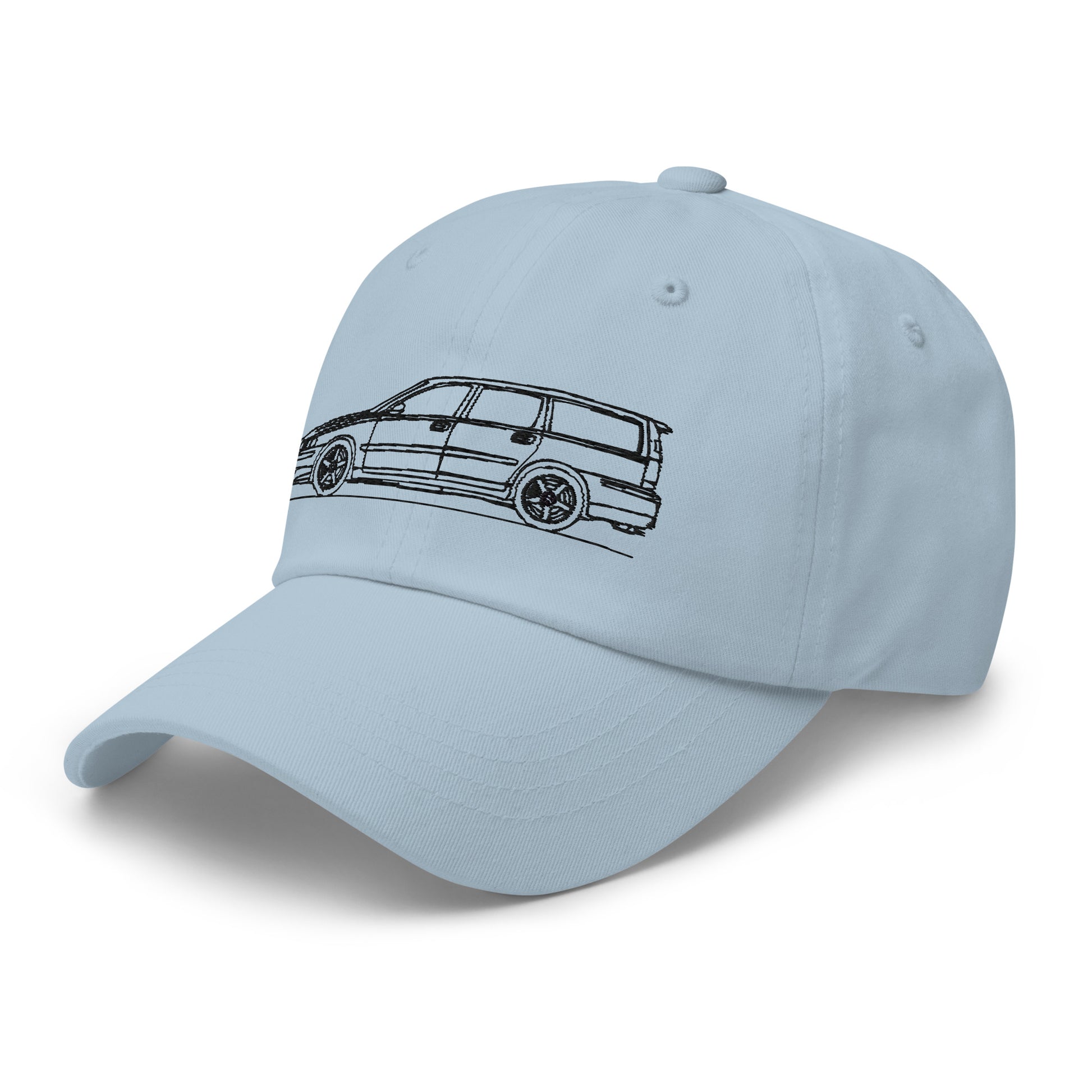 Light blue classic dad hat on display