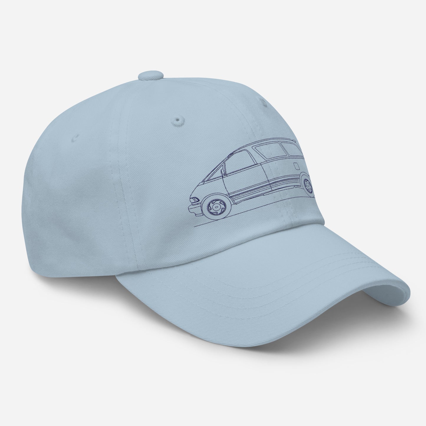 Light blue classic dad hat displayed at an angle.