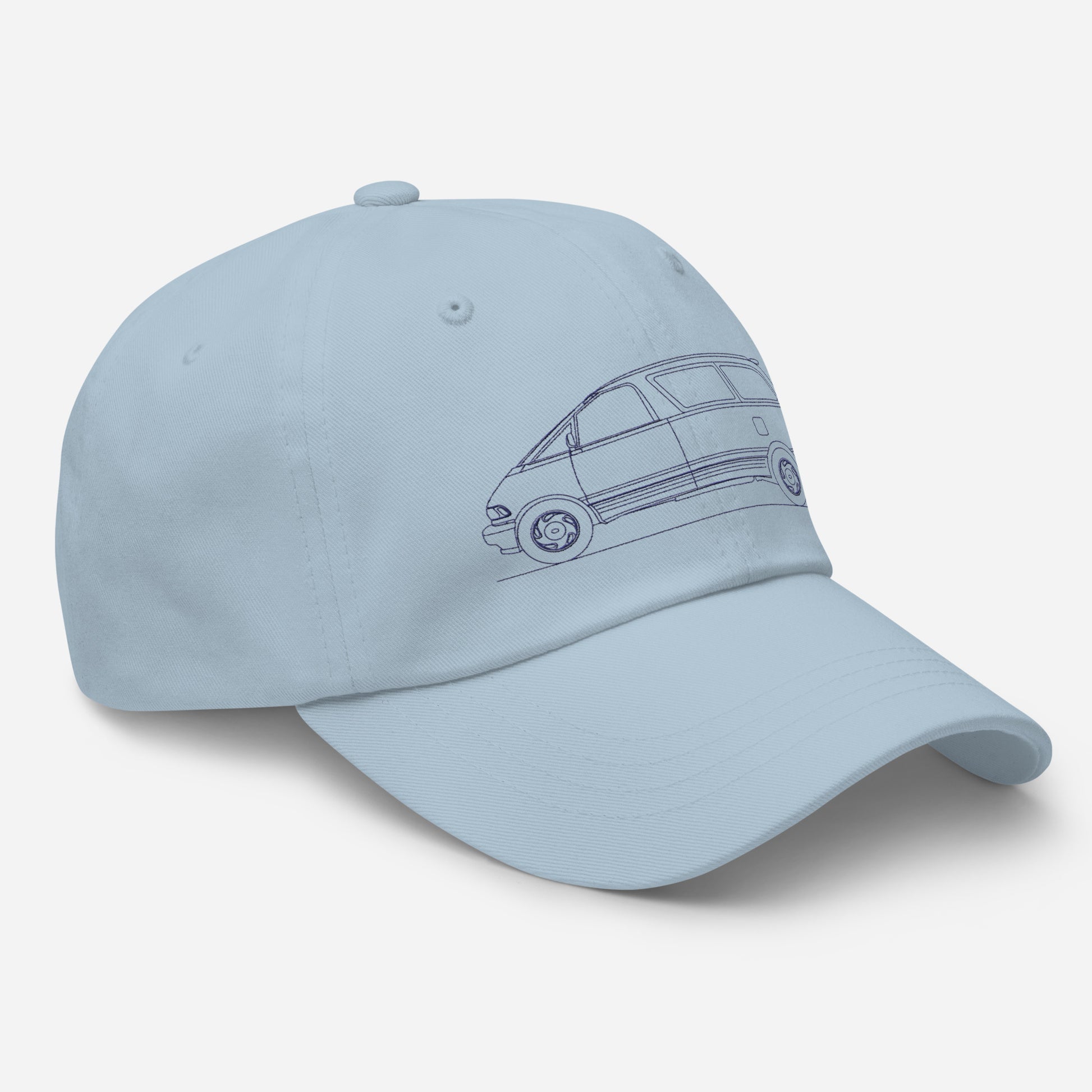 Light blue classic dad hat displayed at an angle.