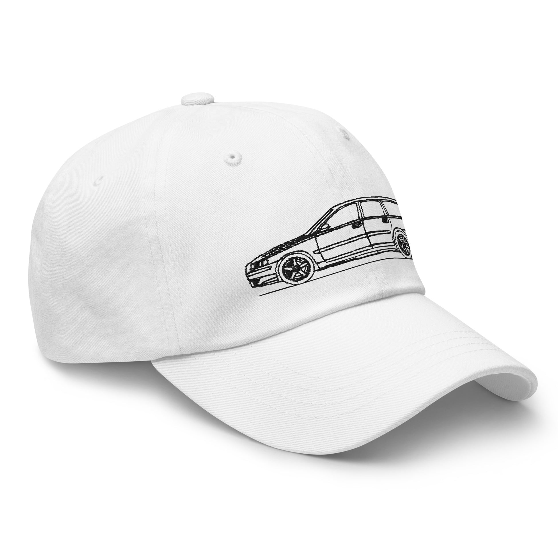 Classic dad hat in white color displayed.