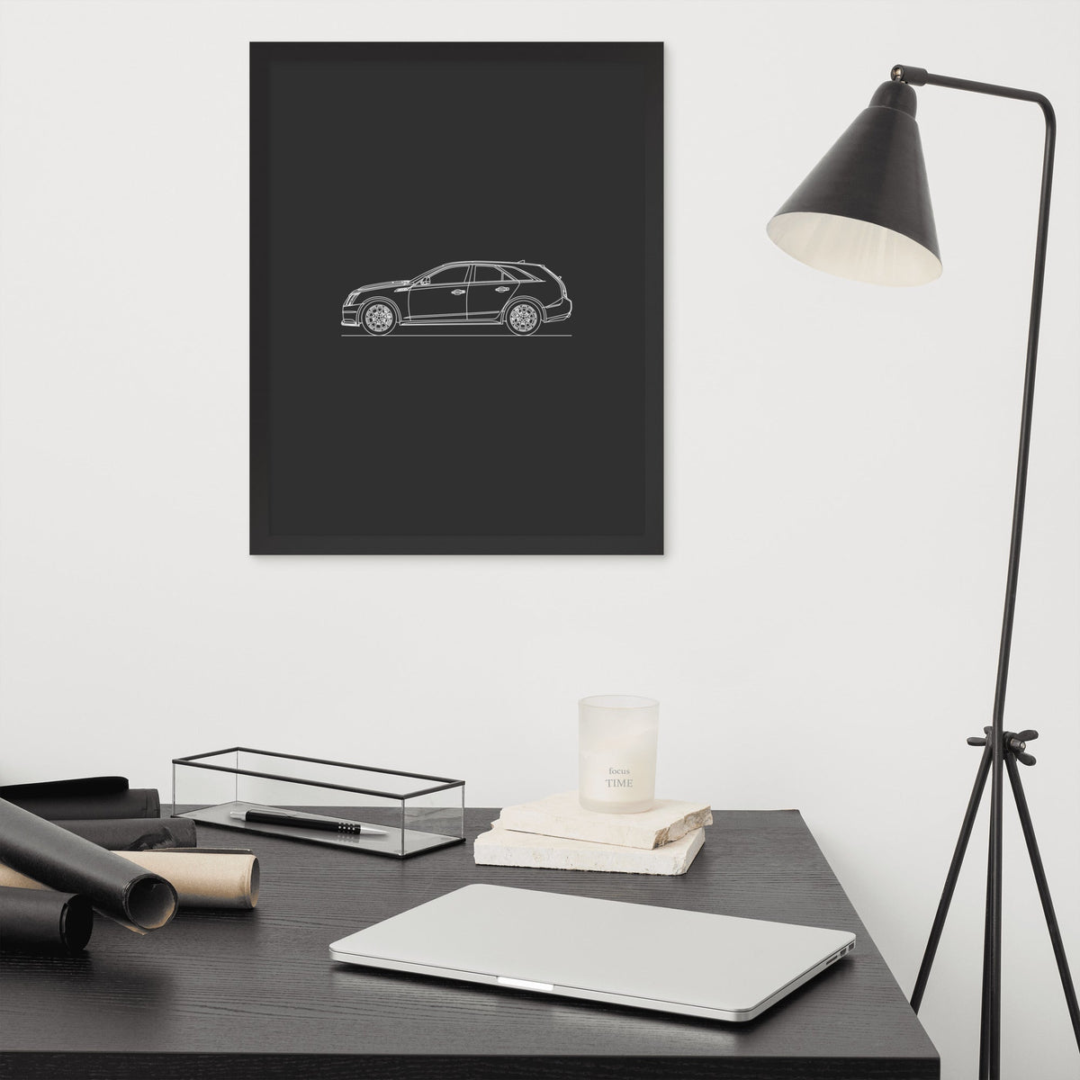 Custom single-car framed poster on a wall