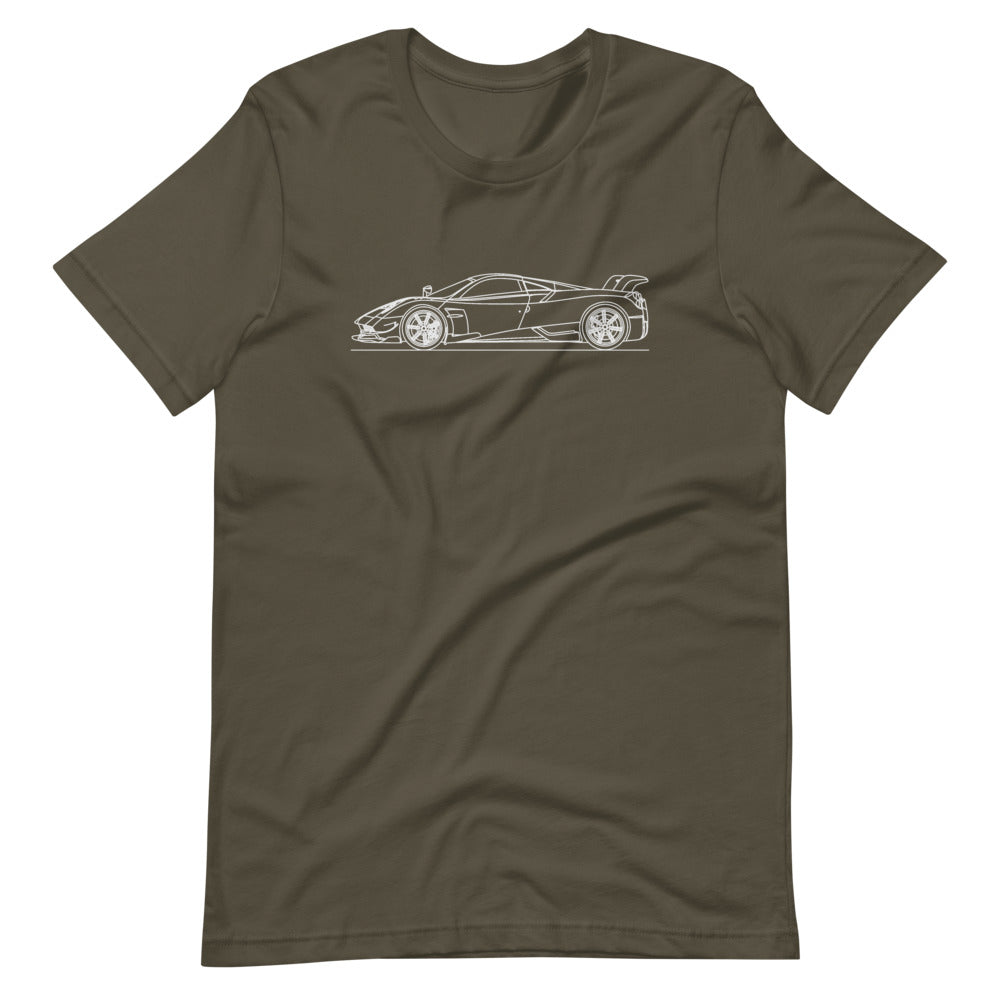 Pagani Huayra BC t-shirt design displayed.
