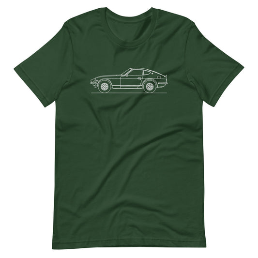 Nissan 240Z silhouette t-shirt design displayed clearly