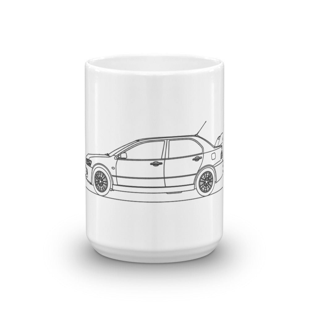 Mitsubishi Lancer Evo IX mug on display