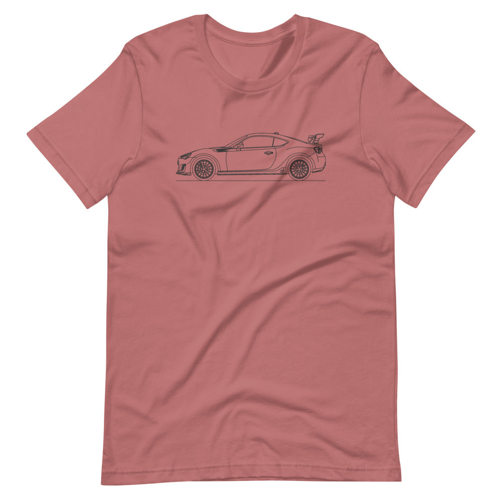 Subaru BRZ TS t-shirt displayed on a model.