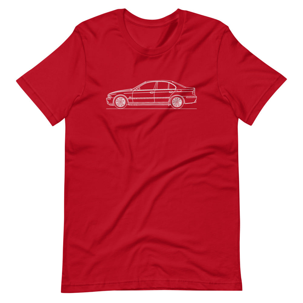 BMW E39 M5 t-shirt on a plain background
