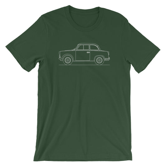 Trabant 600 silhouette T-shirt design displayed.