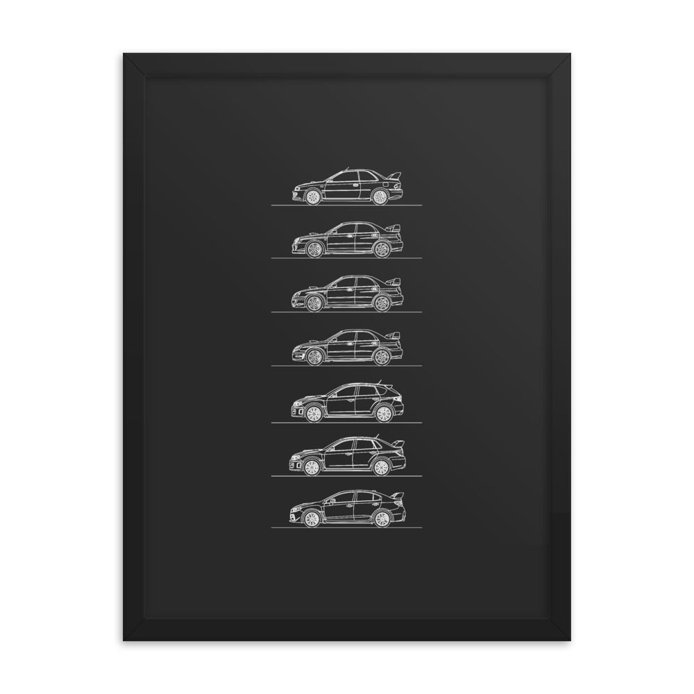 Subaru WRX Evolution Silhouette poster design displayed