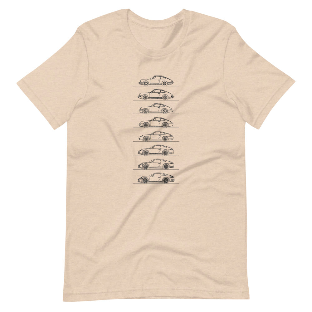 Porsche 911 evolution t-shirt design displayed