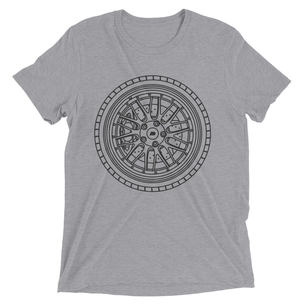 Black wheel graphic t-shirt for casual wear