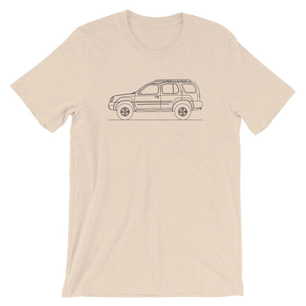 Nissan Xterra WD22 t-shirt flat lay design