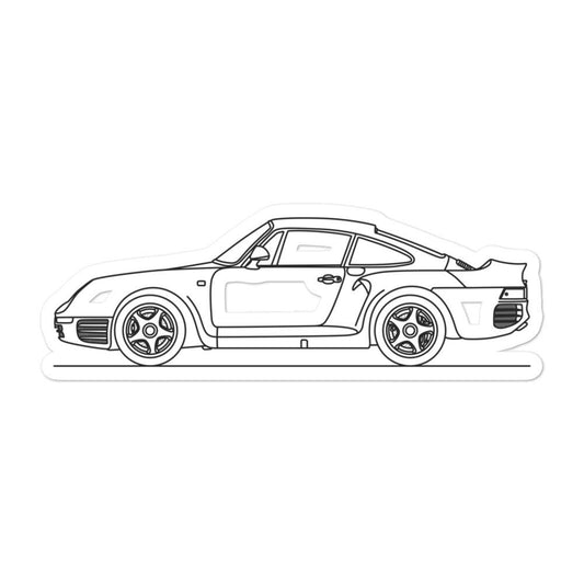 Porsche 959 Outline sticker on display.