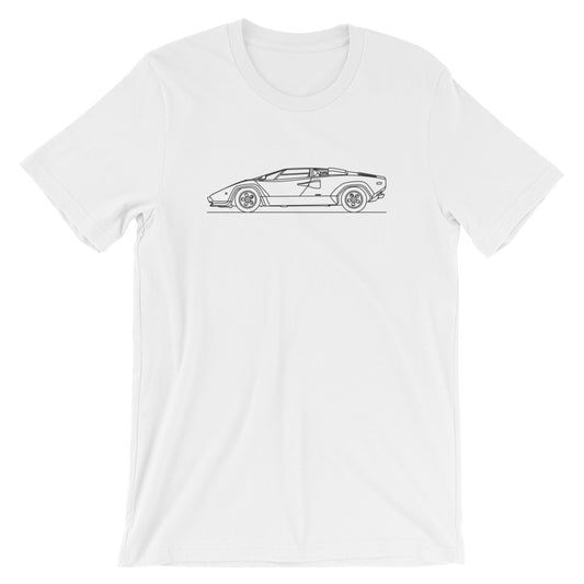 Lamborghini Countach silhouette T-shirt design on fabric