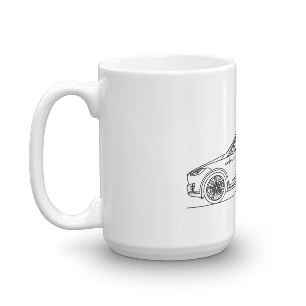 Tesla Model X Doors Up Mug on display