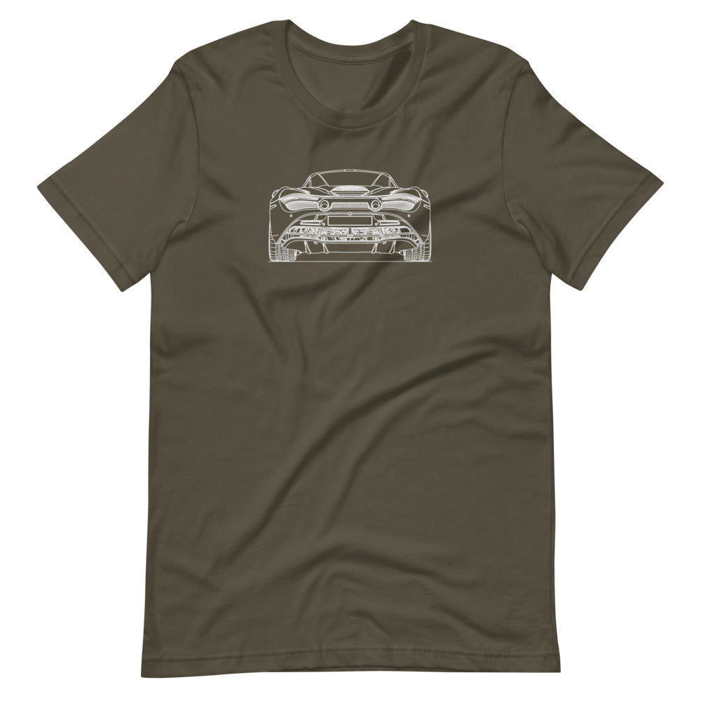 McLaren 720S rear t-shirt on display
