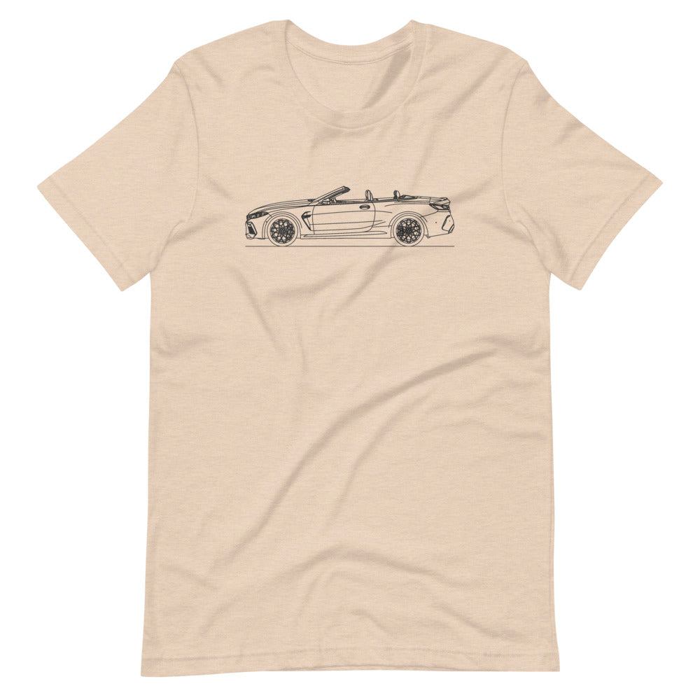 BMW F91 M8 silhouette t-shirt design displayed