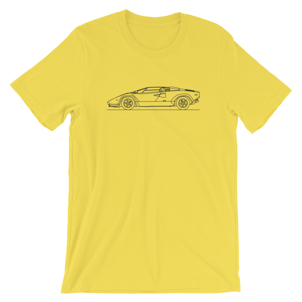 Lamborghini Countach t-shirt displayed on a flat surface